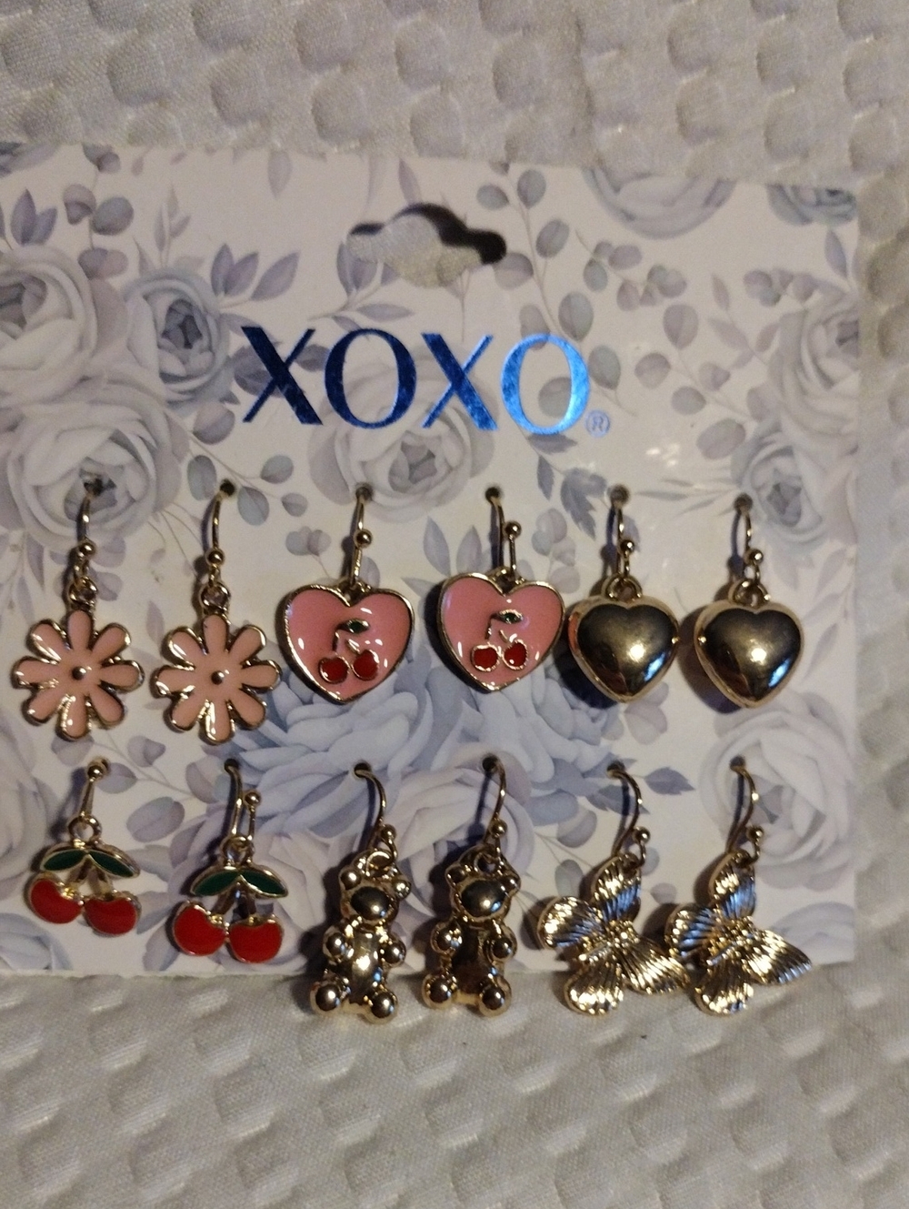 XOXO Pink & Red Mixed Charm Earring Set with Gold Accents 6 Pairs